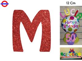 LETTERA M POLISTIROLO GLITTER ROSSO CM.12