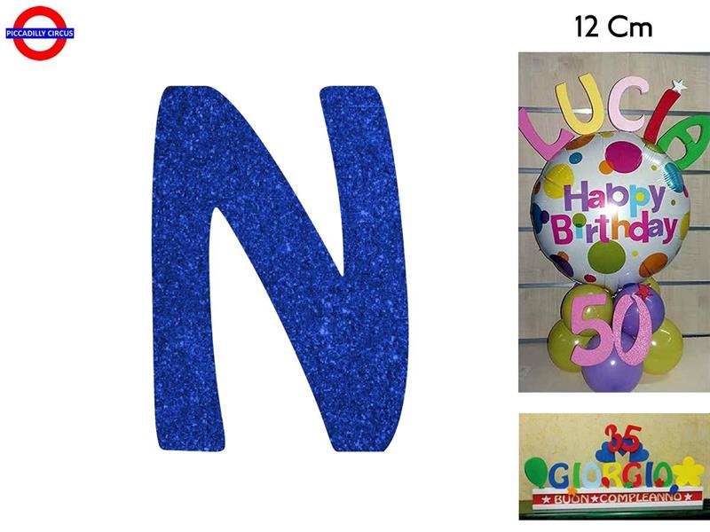 LETTERA N POLISTIROLO GLITTER BLU CM.12