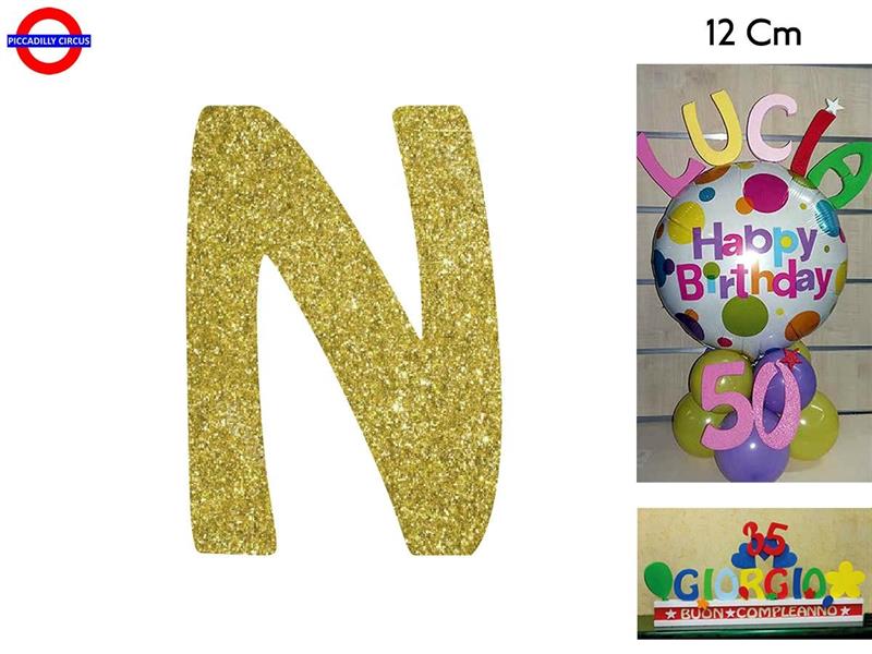 LETTERA N POLISTIROLO GLITTER ORO CM.12