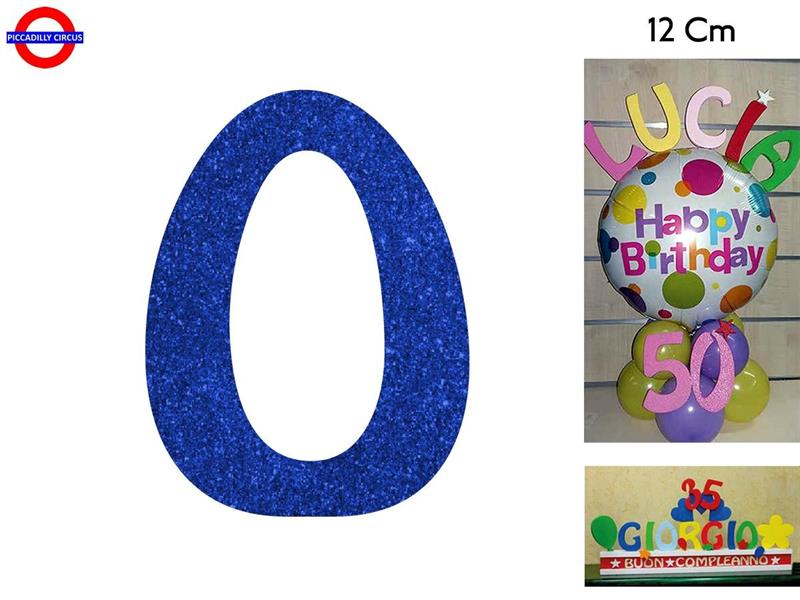 LETTERA O POLISTIROLO GLITTER BLU CM.12