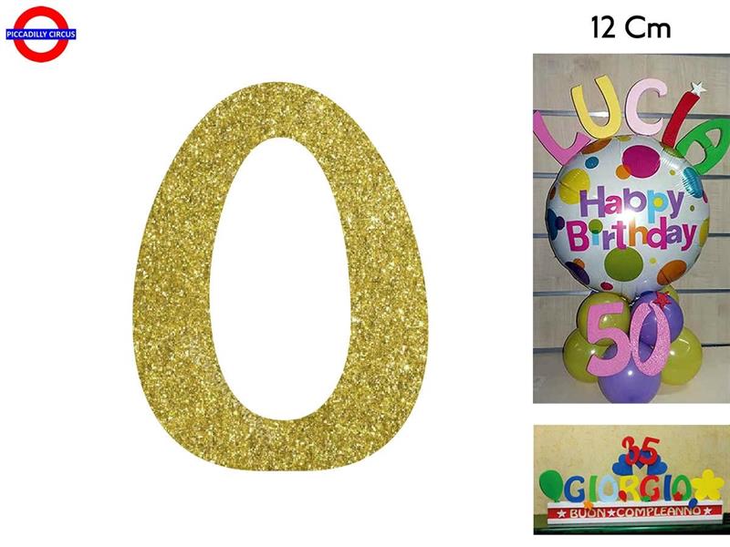 LETTERA O POLISTIROLO GLITTER ORO CM.12