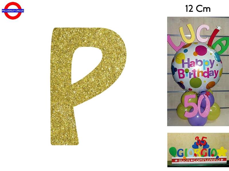 LETTERA P POLISTIROLO GLITTER ORO CM.12