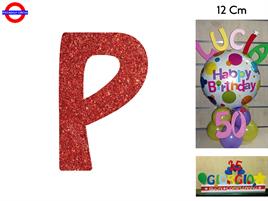 LETTERA P POLISTIROLO GLITTER ROSSO CM.12