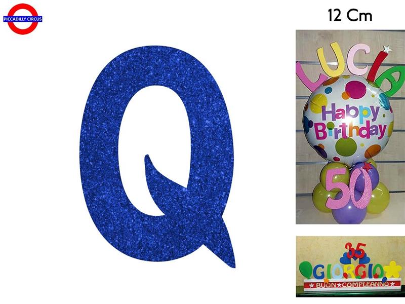 LETTERA Q POLISTIROLO GLITTER BLU CM.12