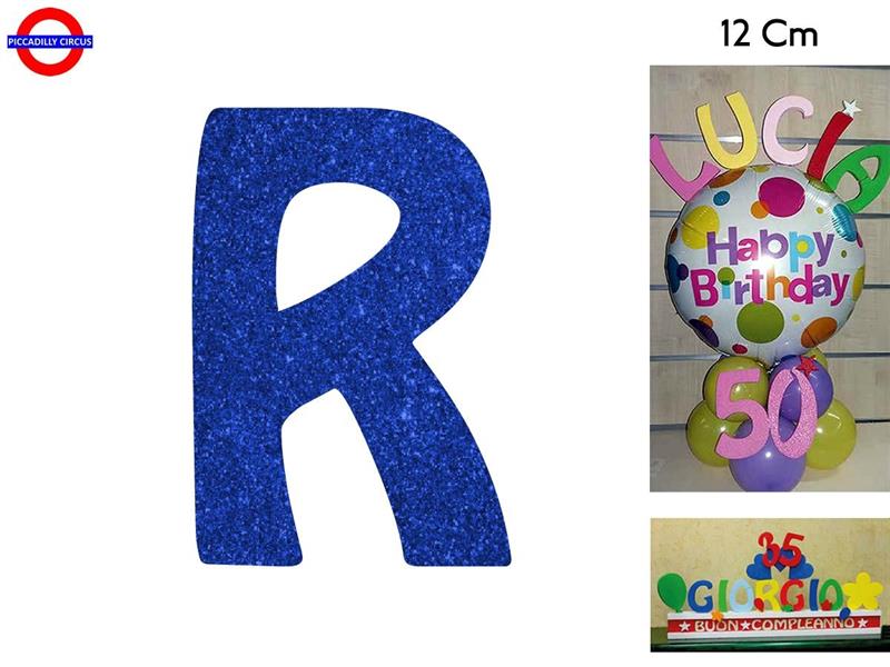 LETTERA R POLISTIROLO GLITTER BLU CM.12