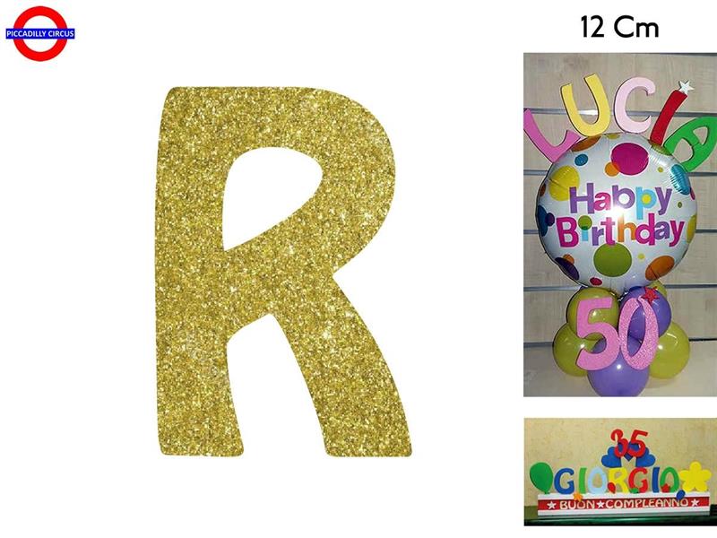 LETTERA R POLISTIROLO GLITTER ORO CM.12