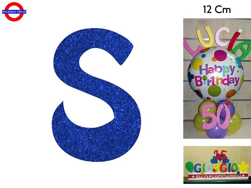 LETTERA S POLISTIROLO GLITTER BLU CM.12