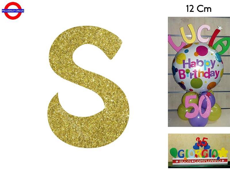 LETTERA S POLISTIROLO GLITTER ORO CM.12