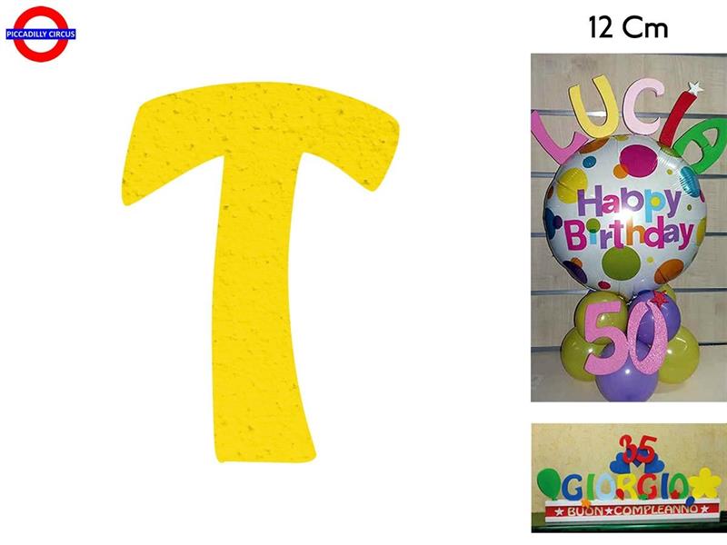 LETTERA T POLISTIROLO COLORATO GIALLO CM.12