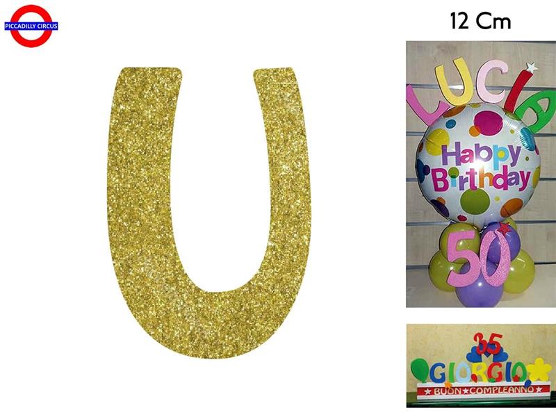 LETTERA U POLISTIROLO GLITTER ORO CM.12