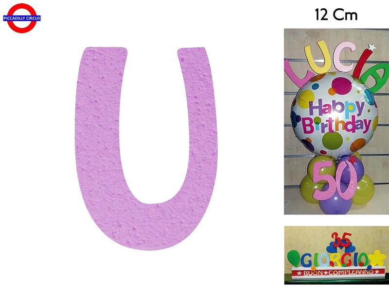 LETTERA U POLISTIROLO COLORATO LILLA CM.12