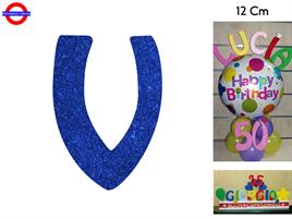 LETTERA V POLISTIROLO GLITTER BLU CM.12