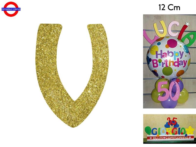 LETTERA V POLISTIROLO GLITTER ORO CM.12