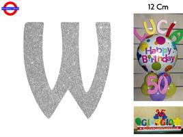 LETTERA W POLISTIROLO GLITTER ARGENTO CM.12