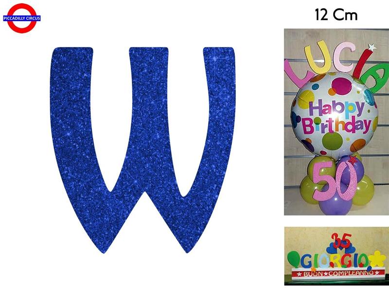 LETTERA W POLISTIROLO GLITTER BLU CM.12