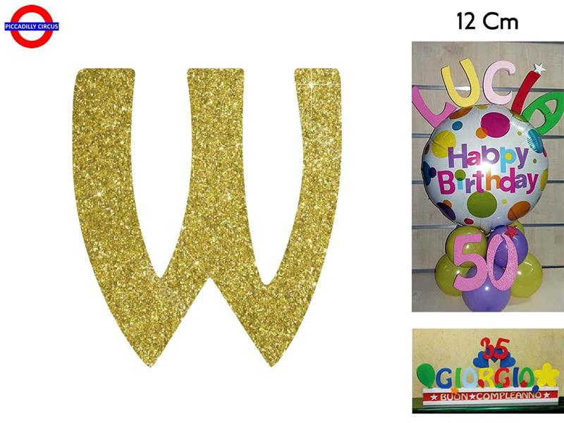 LETTERA W POLISTIROLO GLITTER ORO CM.12