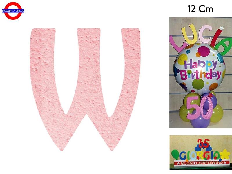 LETTERA W POLISTIROLO COLORATO ROSA CM.12