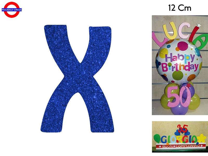 LETTERA X POLISTIROLO GLITTER BLU CM.12