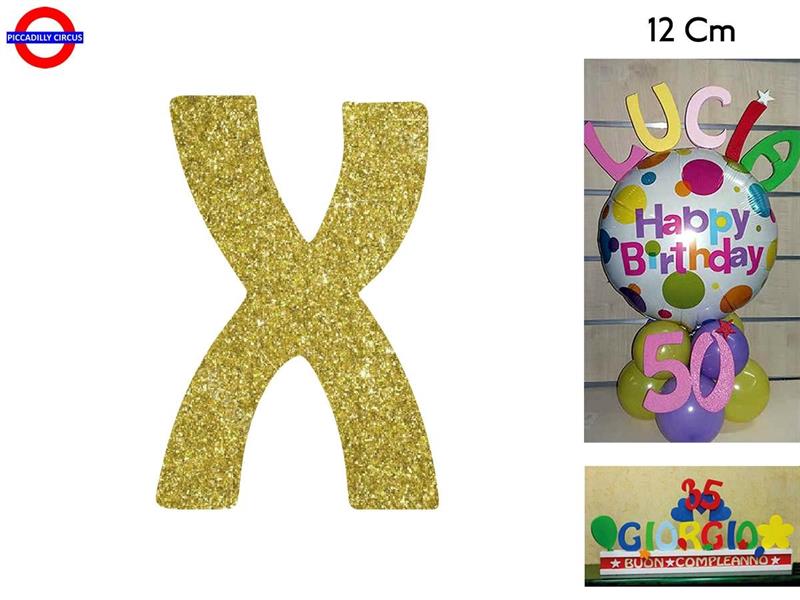 LETTERA X POLISTIROLO GLITTER ORO CM.12