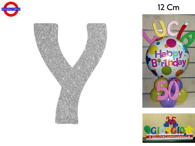 LETTERA Y POLISTIROLO GLITTER ARGENTO CM.12