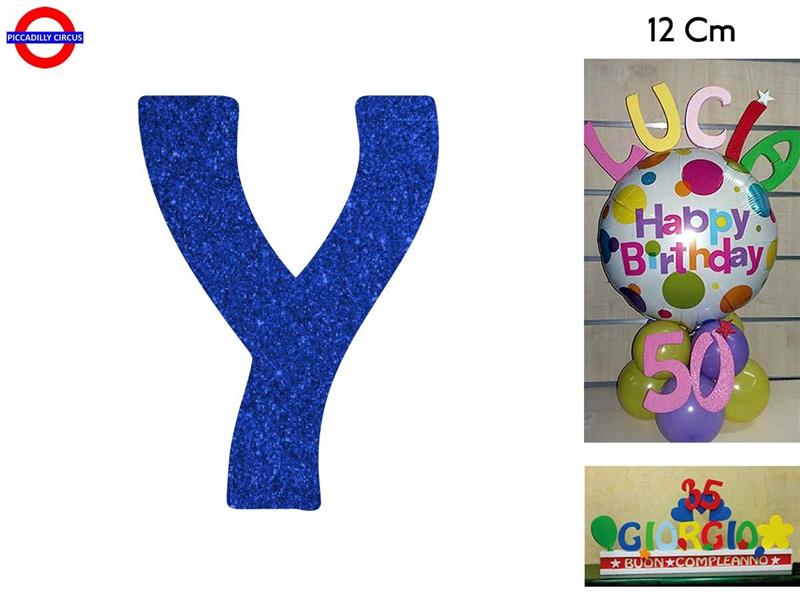 LETTERA Y POLISTIROLO GLITTER BLU CM.12