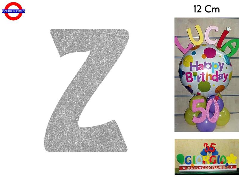 LETTERA Z POLISTIROLO GLITTER ARGENTO CM.12