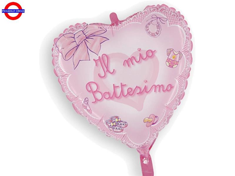 MYLAR BATTESIMO 18 CUORE FIOCCO ROSA