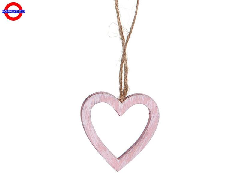 DECORAZIONI PENDENTI LEGNO CUORE ROSA CF.6 PEZZI