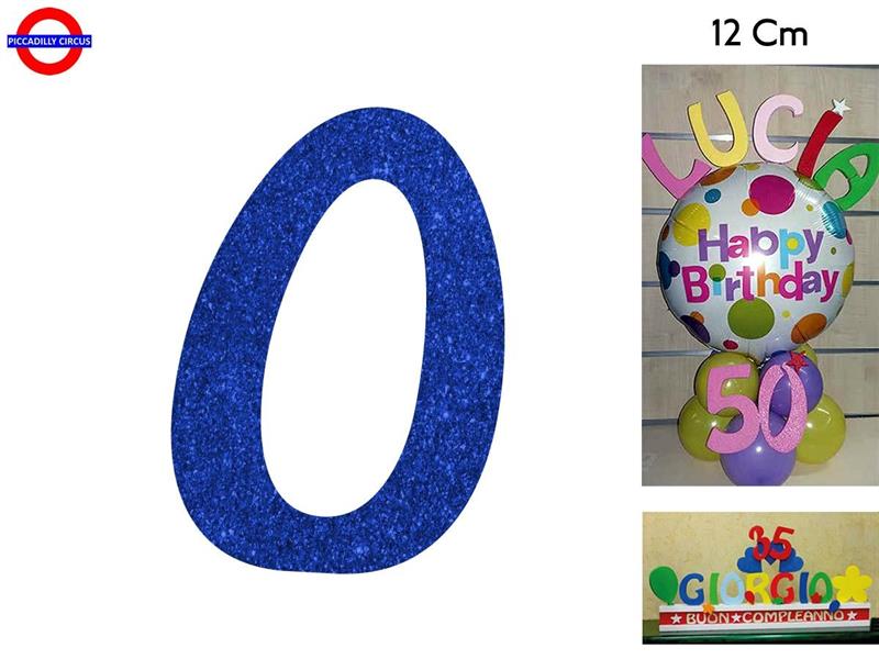 NUMERO 0 POLISTIROLO GLITTER BLU CM.12