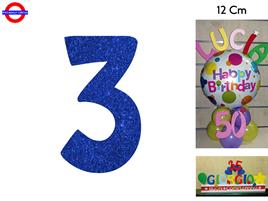 NUMERO 3 POLISTIROLO GLITTER BLU CM.12