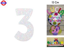 NUMERO 3 POLISTIROLO GLITTER IRIDESCENTE CM.12