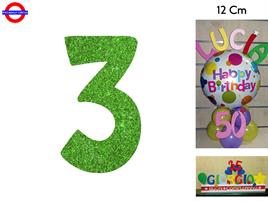 NUMERO 3 POLISTIROLO GLITTER VERDE CM.12
