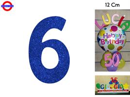 NUMERO 6 POLISTIROLO GLITTER BLU CM.12