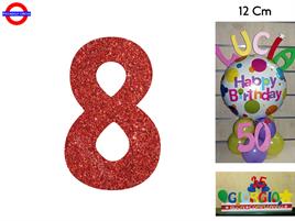 NUMERO 8 POLISTIROLO GLITTER ROSSO CM.12
