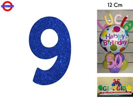 NUMERO 9 POLISTIROLO GLITTER BLU CM.12