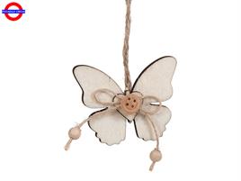 DECORAZIONI PENDENTI LEGNO FARFALLE NATURALE CF.6 PEZZI