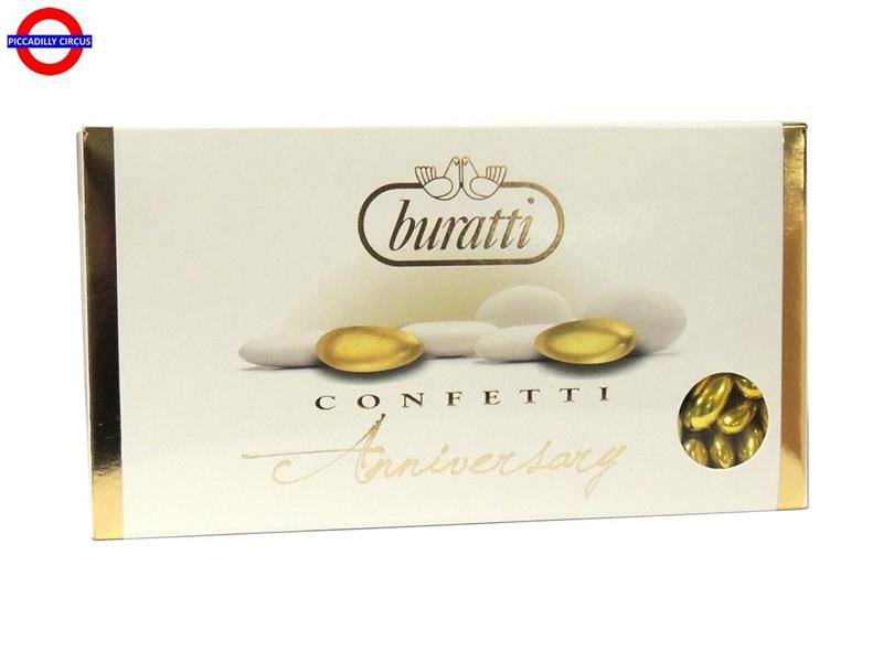 CONFETTI BURATTI 1KG CLASSICO MANDORLA ANNIVERSARIO ORO