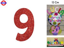 NUMERO 9 POLISTIROLO GLITTER ROSSO CM.12