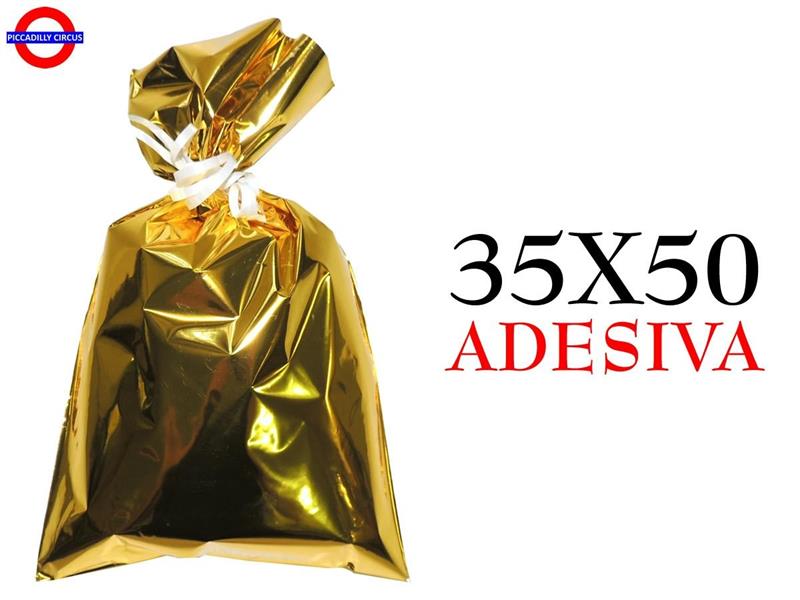 BUSTE POLIPROP.CON PATELLA ADESIVA METAL ORO 35X50