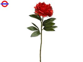 FIORE PEONIA APERTA ROSA CON STELO E FOGLIE