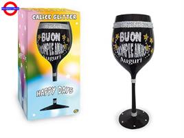 CALICE NERO GLITTER BUON COMPLEANNO