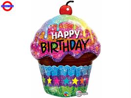 MYLAR HAPPY BIRTHDAY SUPER SHAPE CUP CAKE OLOGRAFICO 35