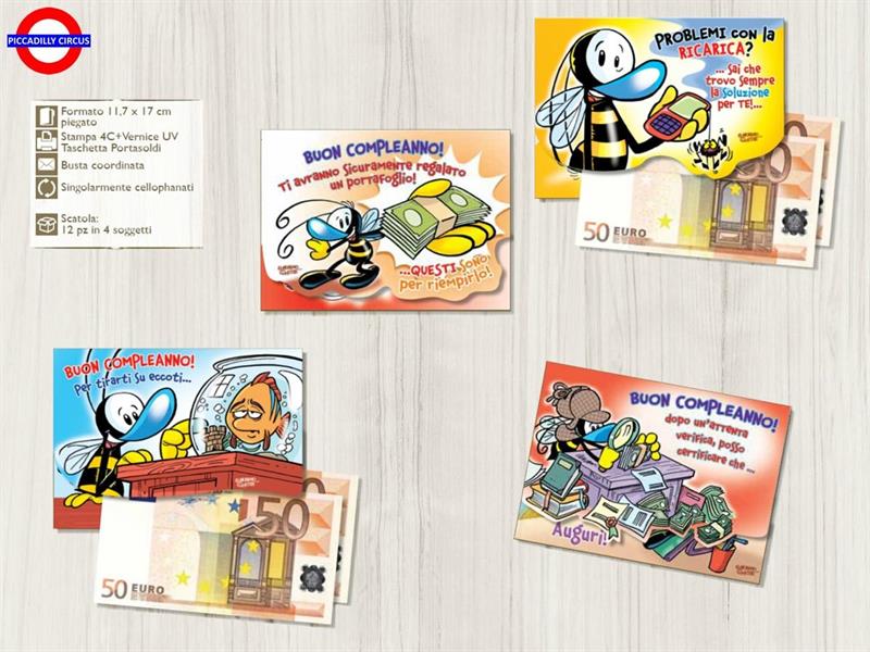 BIGLIETTO BAMBINI -- PORTASOLDI COMPLEANNO 4 ASS.
