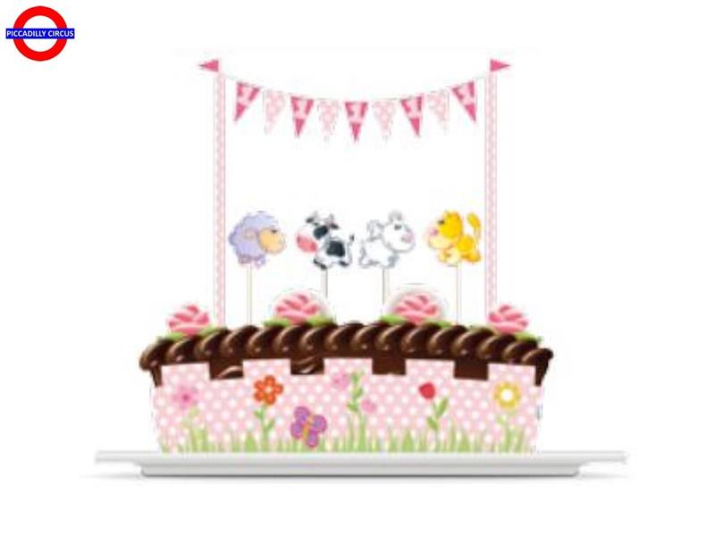 SET DECO TORTA 1° COMPLEANNO POIS ROSA