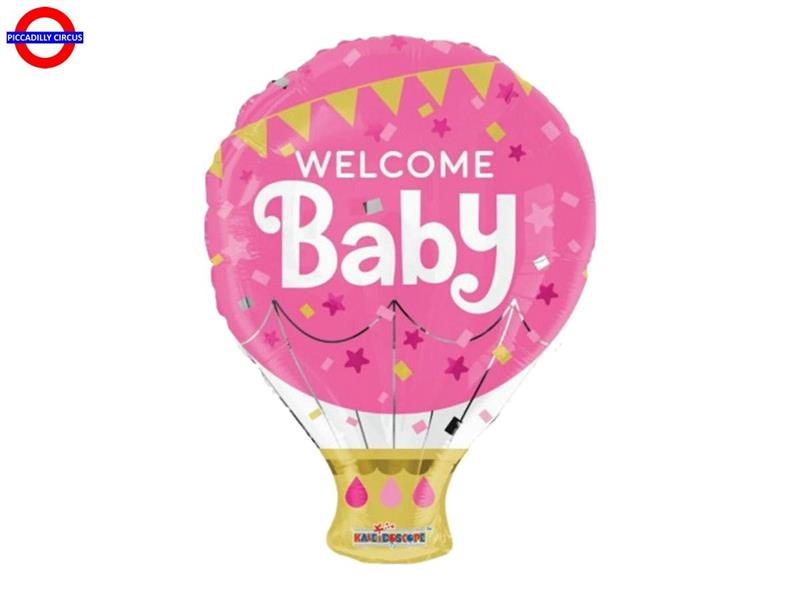 MYLAR NASCITA 18 MONGOLFIERA ROSA WELCOME BABY