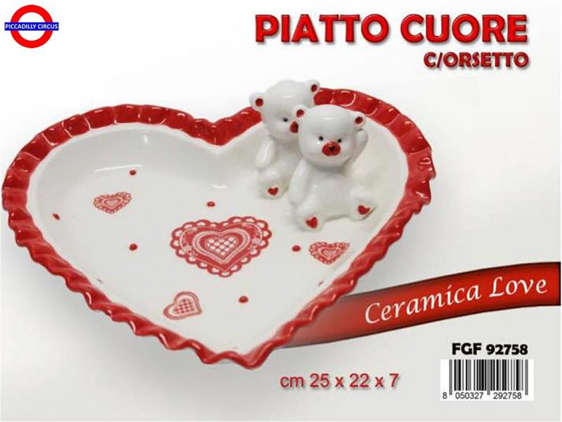 CERAMICA LOVE - PIATTINO CUORE CON ORSETTO CM.25