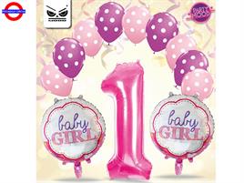 KIT 13 PALLONI 1 COMPLEANNO ROSA