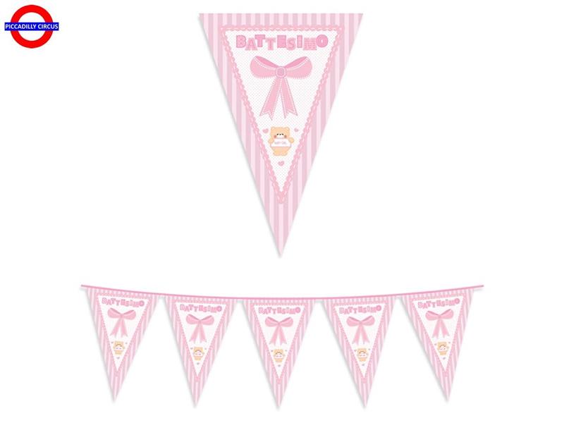 BATTESIMO ROSA FESTONE BANDIERINE TEDDY ROSA MT.6