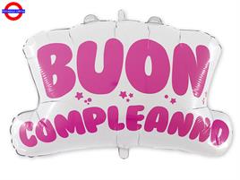 MYLAR BUON COMPLEANNO SUPER SHAPE SCRITTA FUXIA CM.76X57