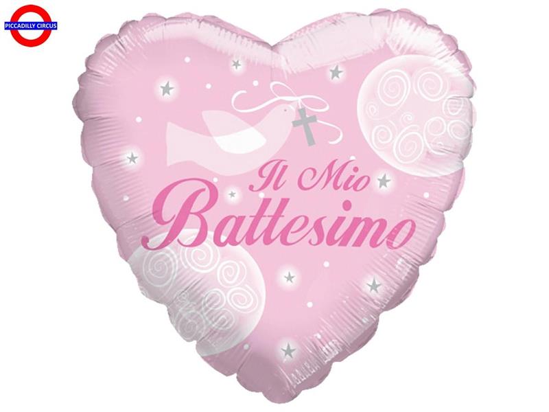 MYLAR BATTESIMO SUPER SHAPE CUORE ROSA 36